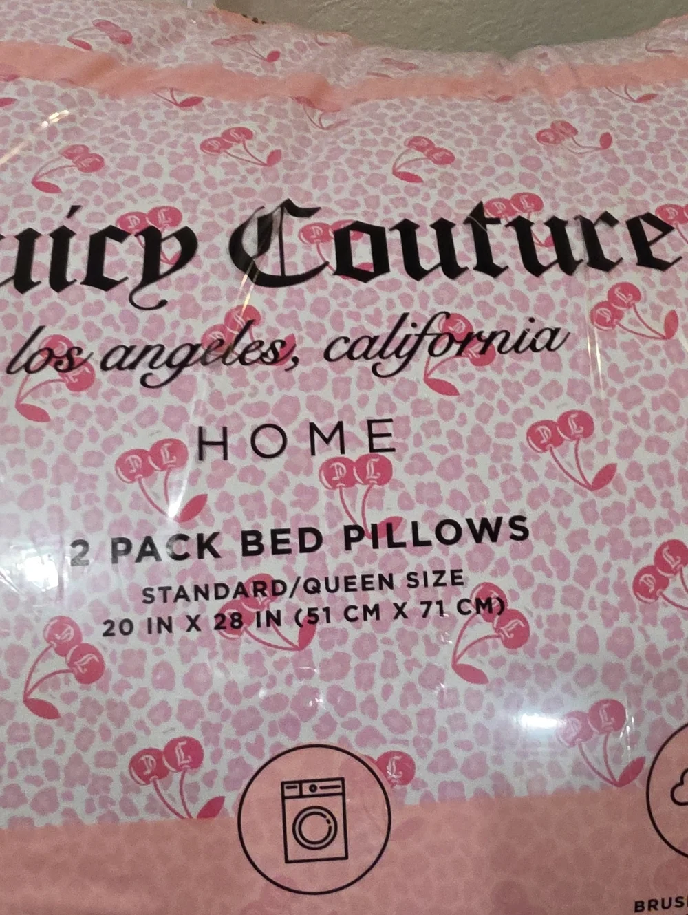 Juicy Couture Pink Home Cherries Leopord Print 2-Pack Jumbo Bed Pillows